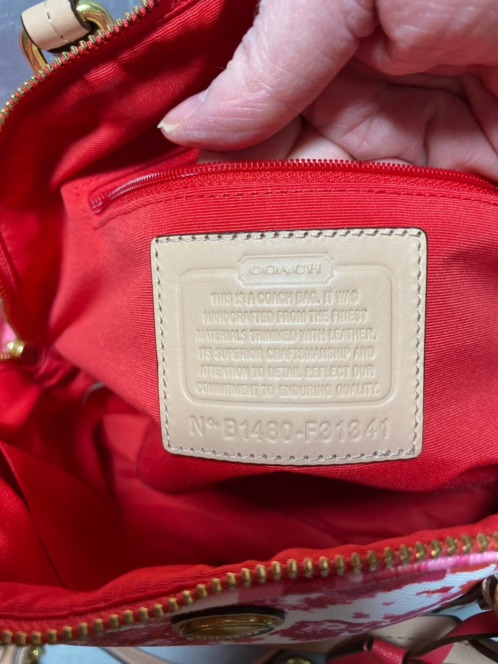 Coach Peyton Floral Coral Dome Satchel in Pink & Red with Tan Trim NWT